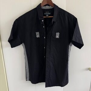 Blue Gear Mens Slim Fit Button Down Shirt Black Checkered Side Panels Large